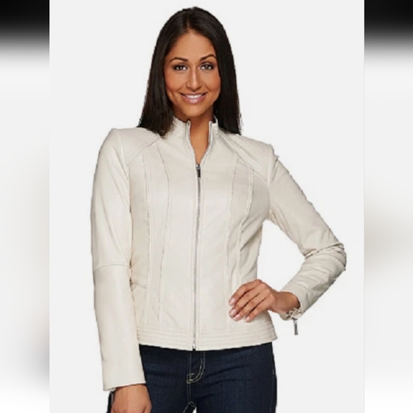 J. Jill Women's Light Cream Leather Jacket - Picture 1 of 11